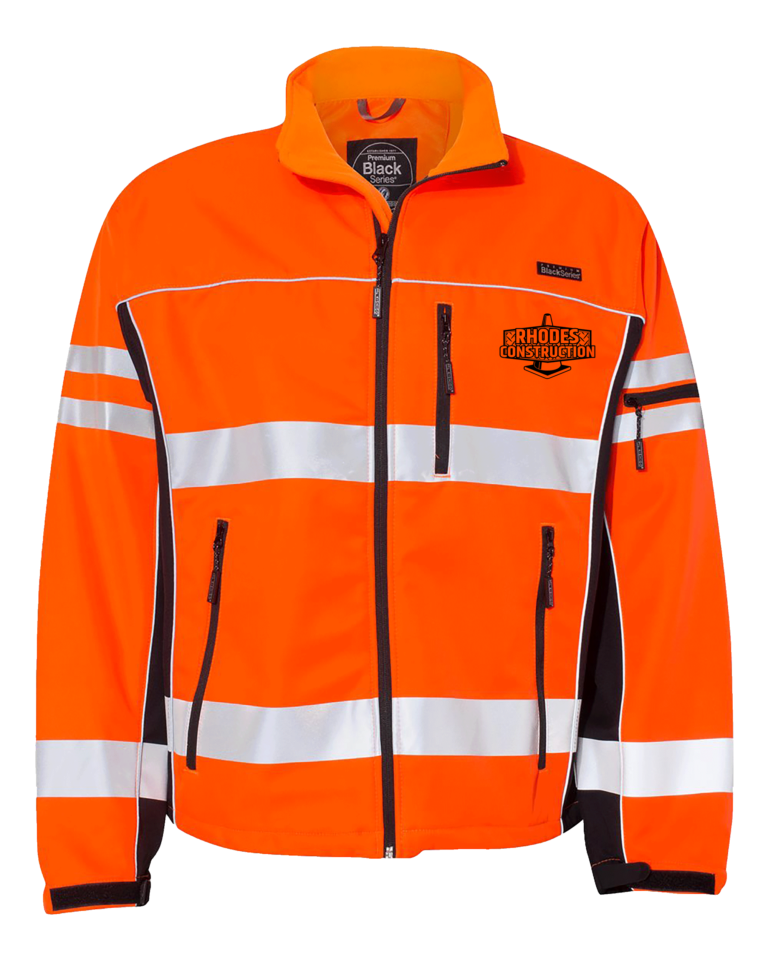 Orange zip up jacket with reflective strips