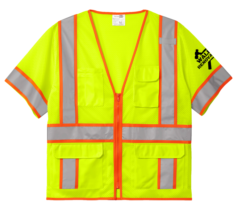 Yellow vest with orange trim and reflective strips ANSI Class 3 Safety Vests