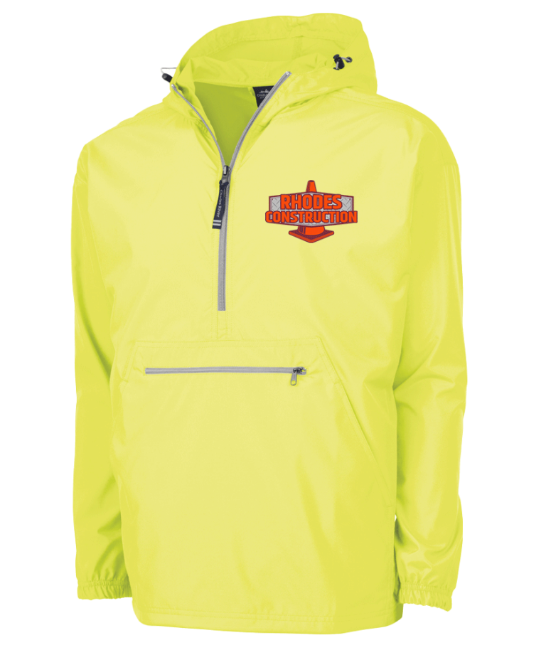 Yellow high vis quarter zip hooded jacket front zippered pocket