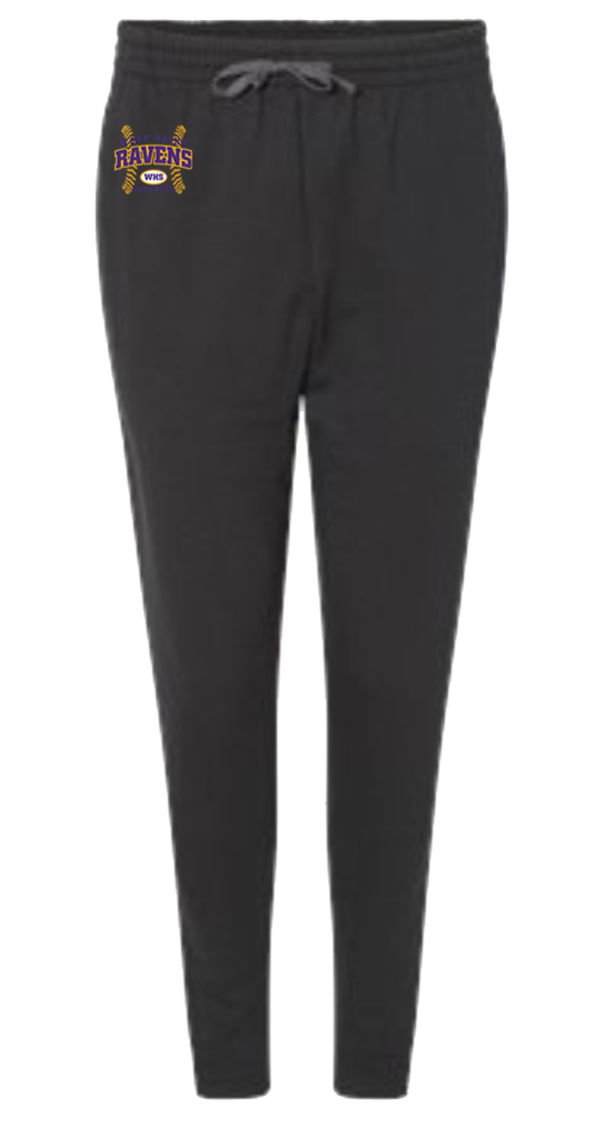 Black JERZEES Youth NuBlend® Jogger Fleece Pants with baseball logo