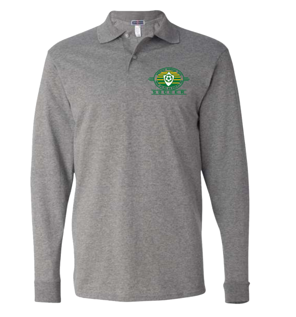 JERZEES - SpotShield™ 50/50 Long Sleeve Polo - 437MLR dark gray with soccer logo